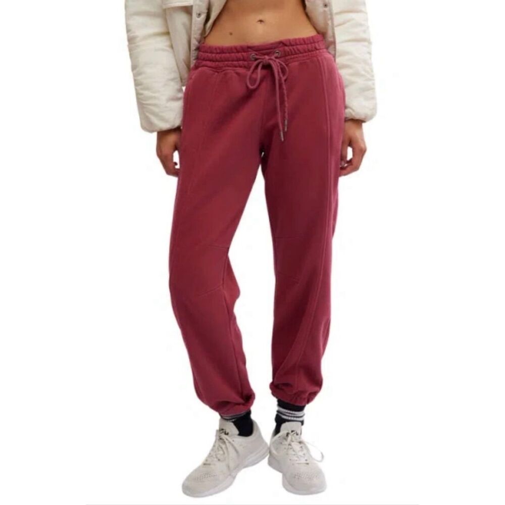 Free People Movement Oversized Sprint to the Finish Sweat Pants Sour Cherry XS